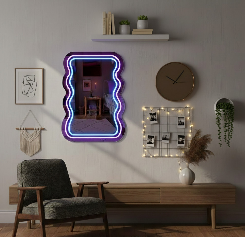 Personalized Mirror Neon Sign | LED Mirror Wall Sign | Neon Mirror Vanity Sign
