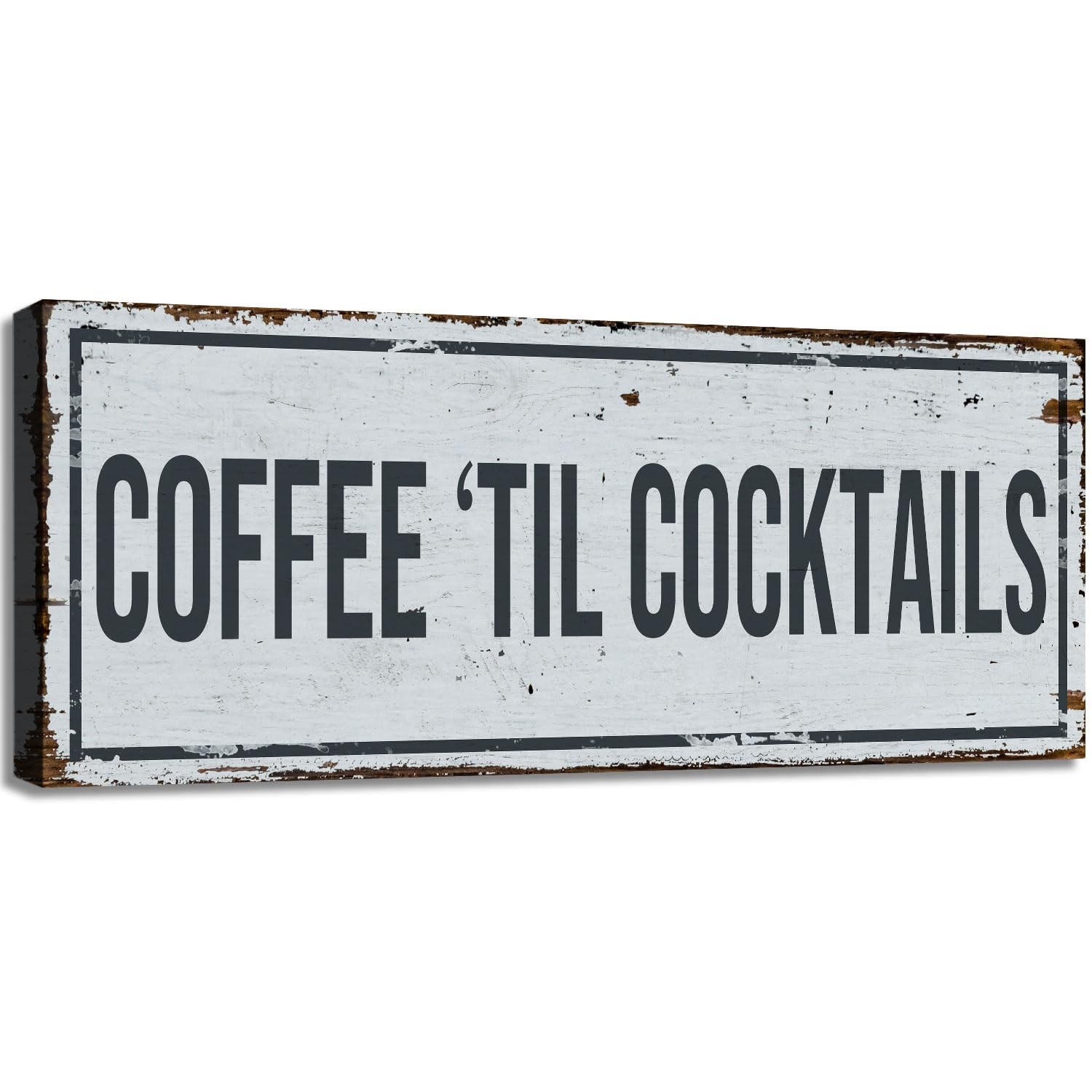 Funny Coffee Signs for Kitchen Decor, Rustic Coffee Til Cocktails Canvas Wall…