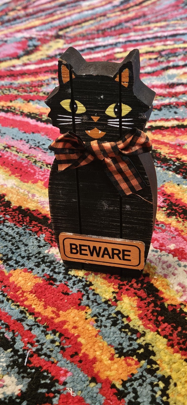 BEWARE Wooden Black Cat Halloween Decor Sign Black Cat Decor