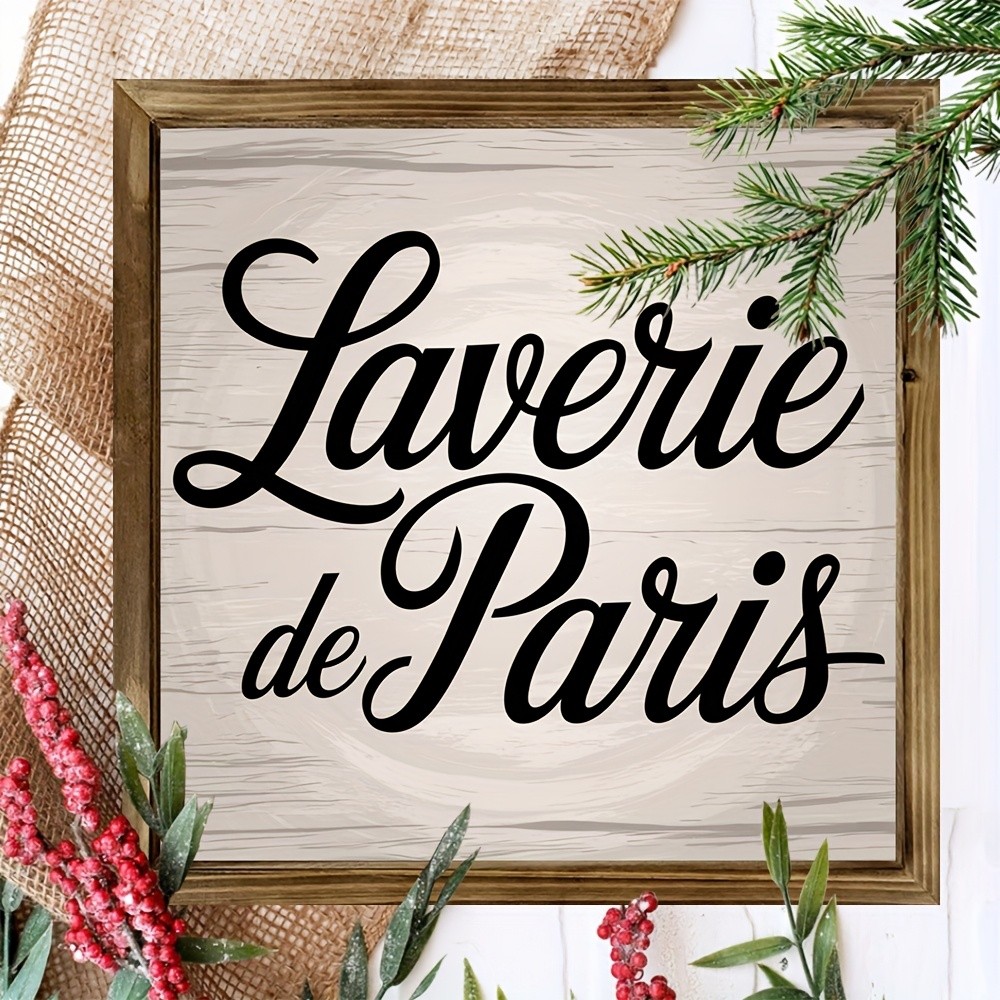 Farmhouse Style Paris Laundry Wood Framed Art Sign Vintage French Decor for Home