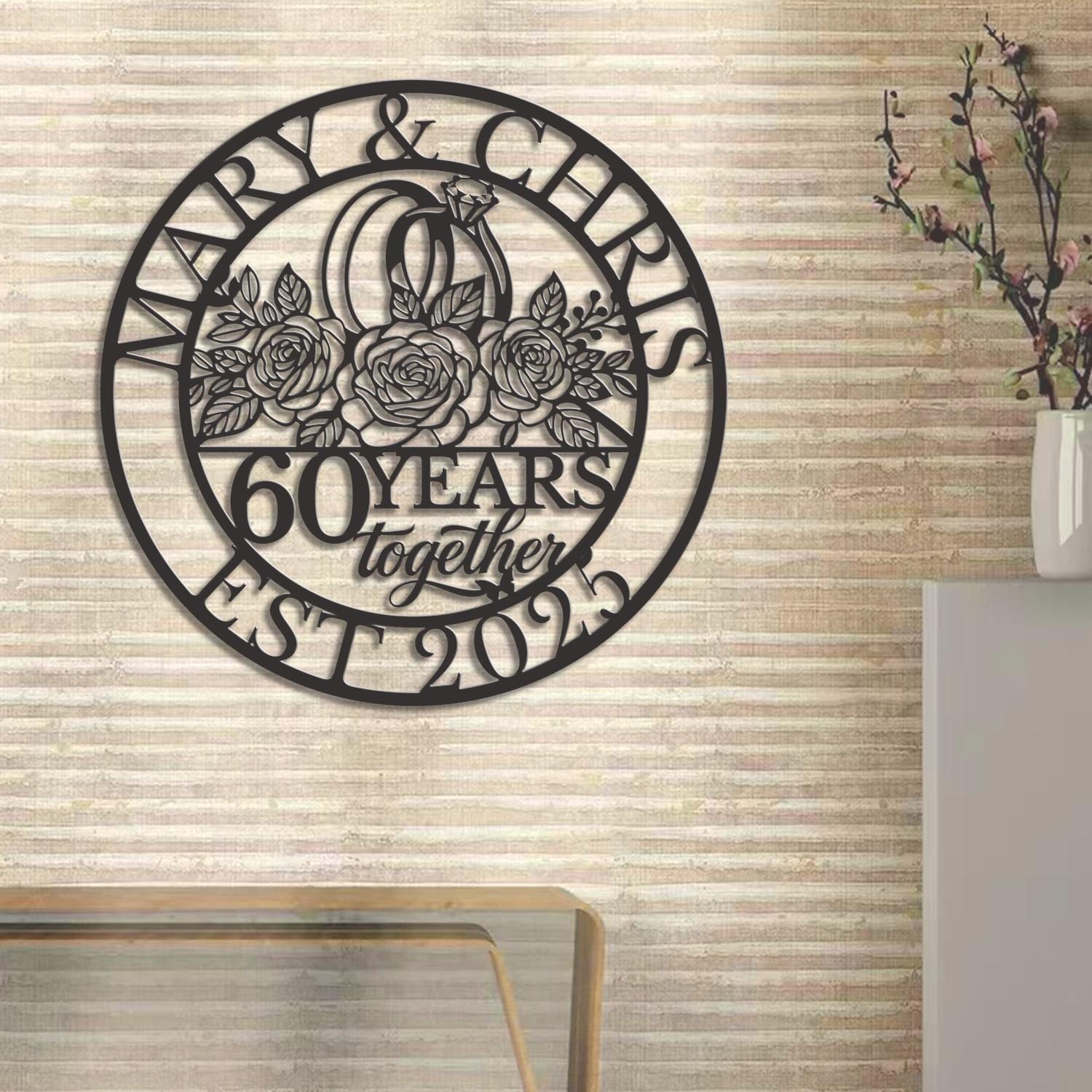 Custom 60th Wedding Anniversary Metal Sign Personalized Wall Art Garden Decor