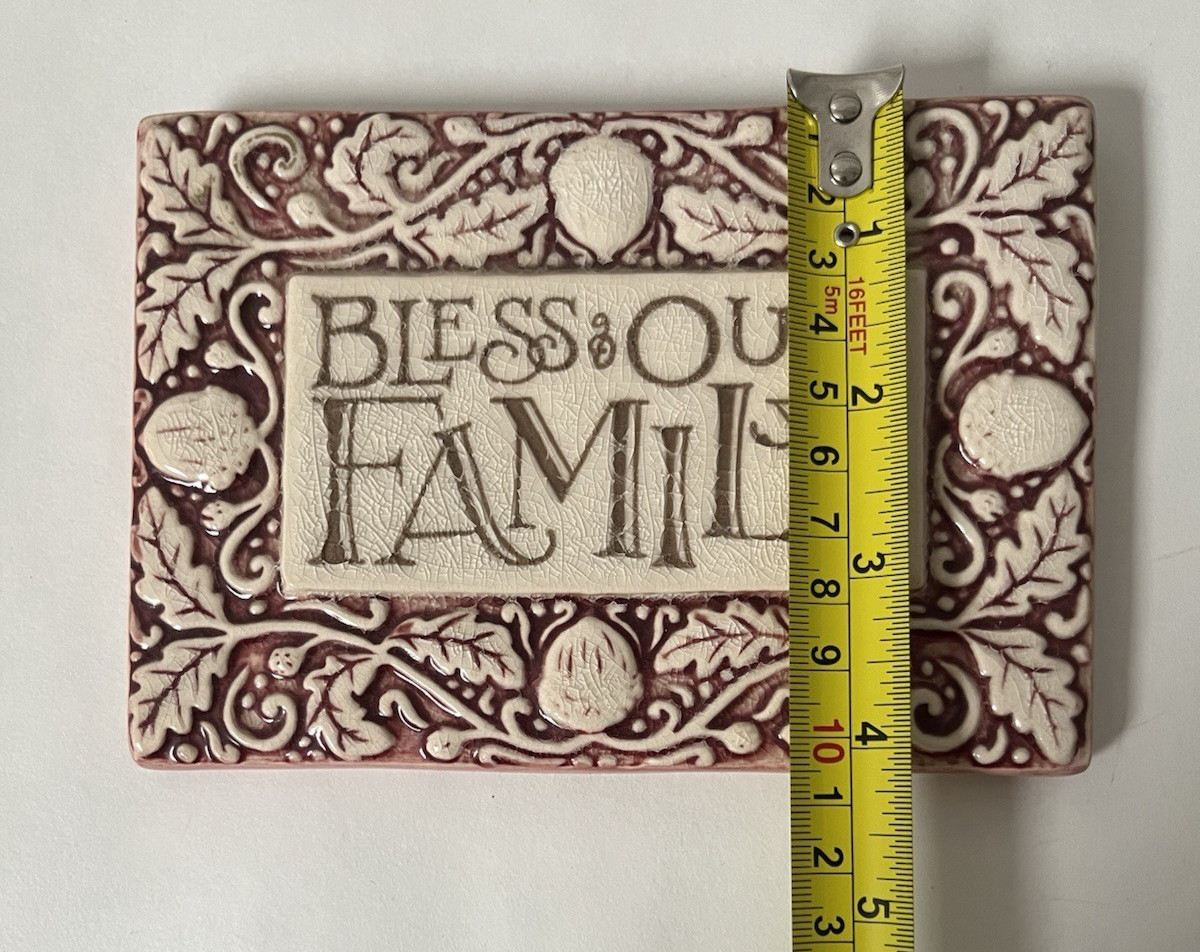 AMSCAN HOME Leaves & Acorn Motif BLESS OUR FAMILY Ceramic Wall Decor Plaque Sign