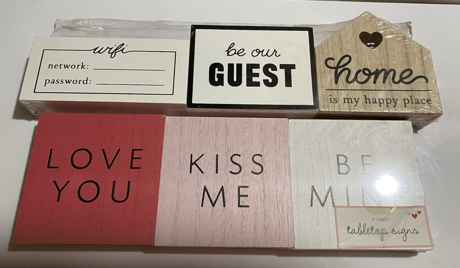 Tabletop Signs Wood Blocks 2 Sets Decorative Message Home Decor
