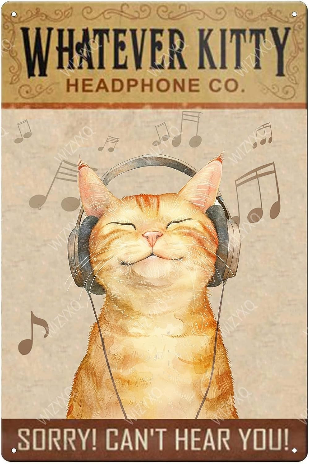 Funny Cat Metal Signs Whatever Kitty Headphone Company Vintage Tin Sign Retro Wa
