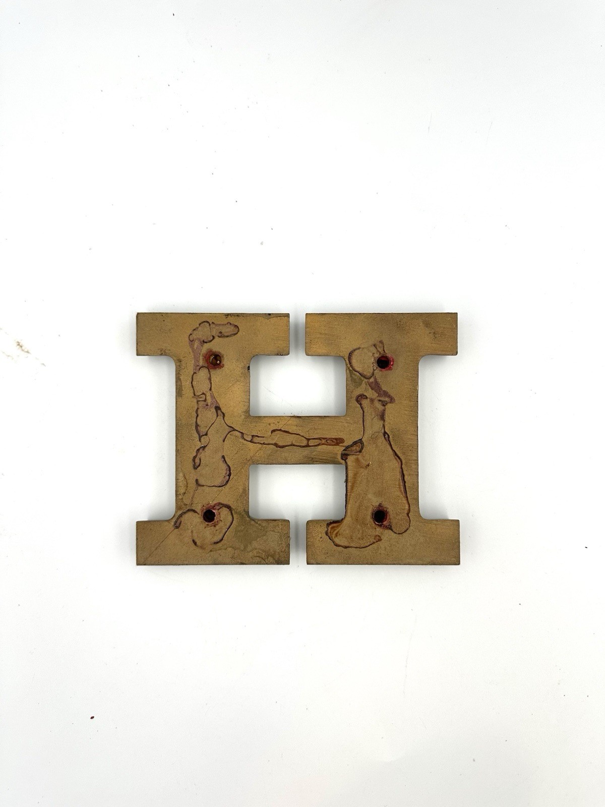 4″ Solid Brass H Alphabet Letter x .5” in Thick, Heavy, 1/4-20 Mounting Threads