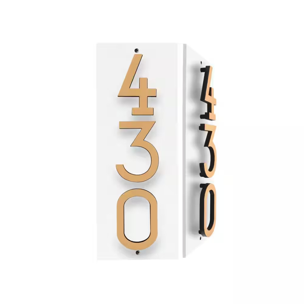 Floating Stand-Off 3-Number Vertical Sign White with Black / Gold Modern Font Nu