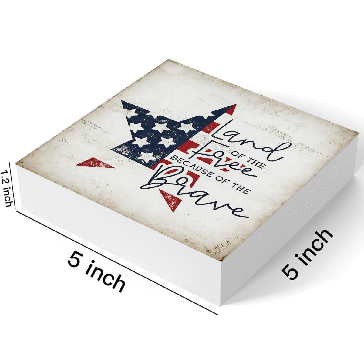 4th of July Patriotic Land the Free Wooden Sign, 5 x 5 inches, PAT5