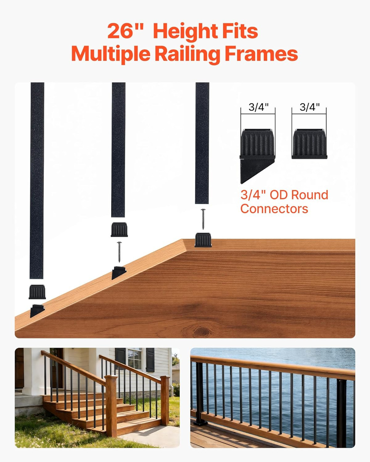 125 Pack Aluminum Deck Balusters 3/4 Inch Square x 26 Inch Long Black Railing