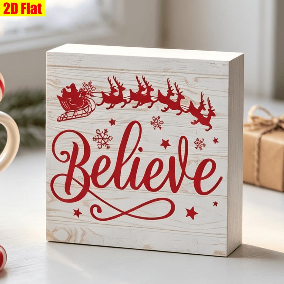 Believe Santa Sleigh Wooden Box Sign Indoor Winter Table Ornament Decoration