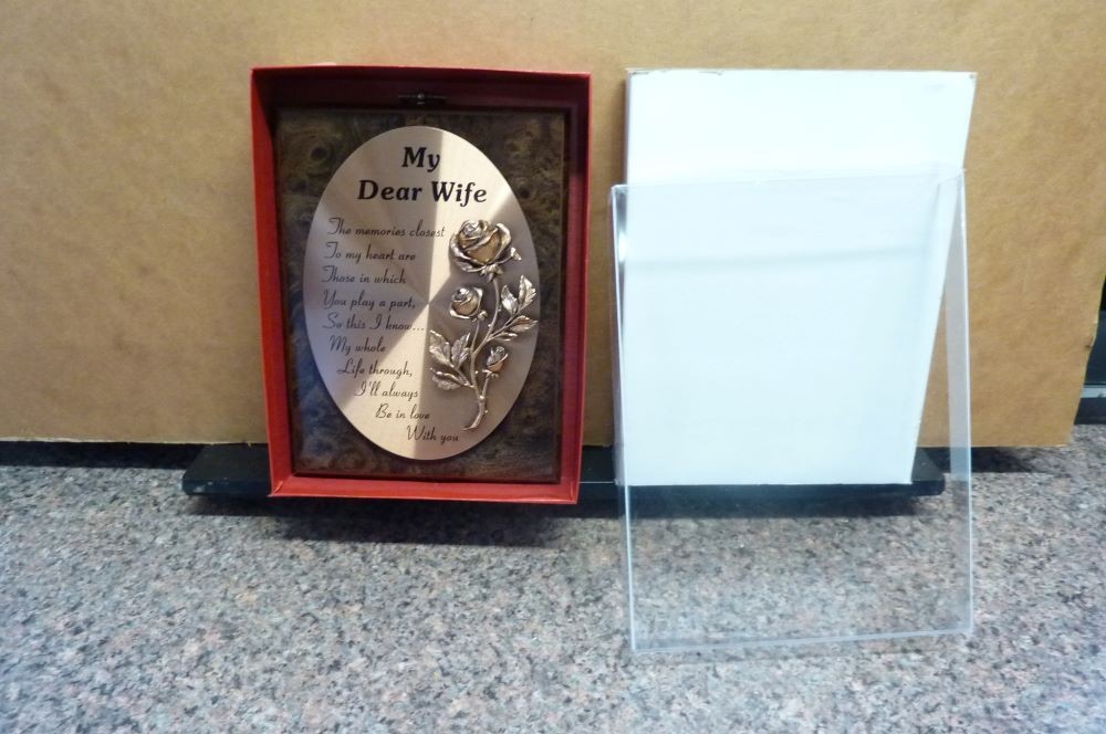 My Dear Wife 8 x 6 inch Vintage Copper tone Rose & poem Plaque.