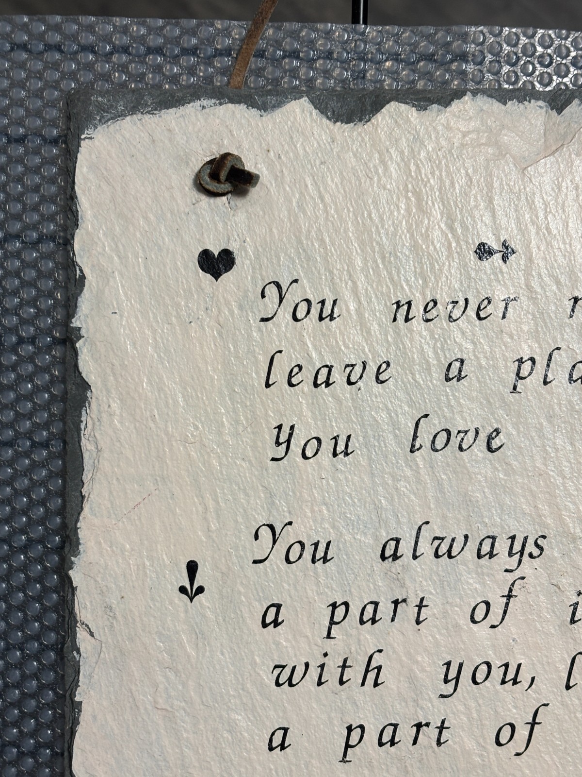Wall hanging Slate Tile Decorative Sentimental Quote You never really leave