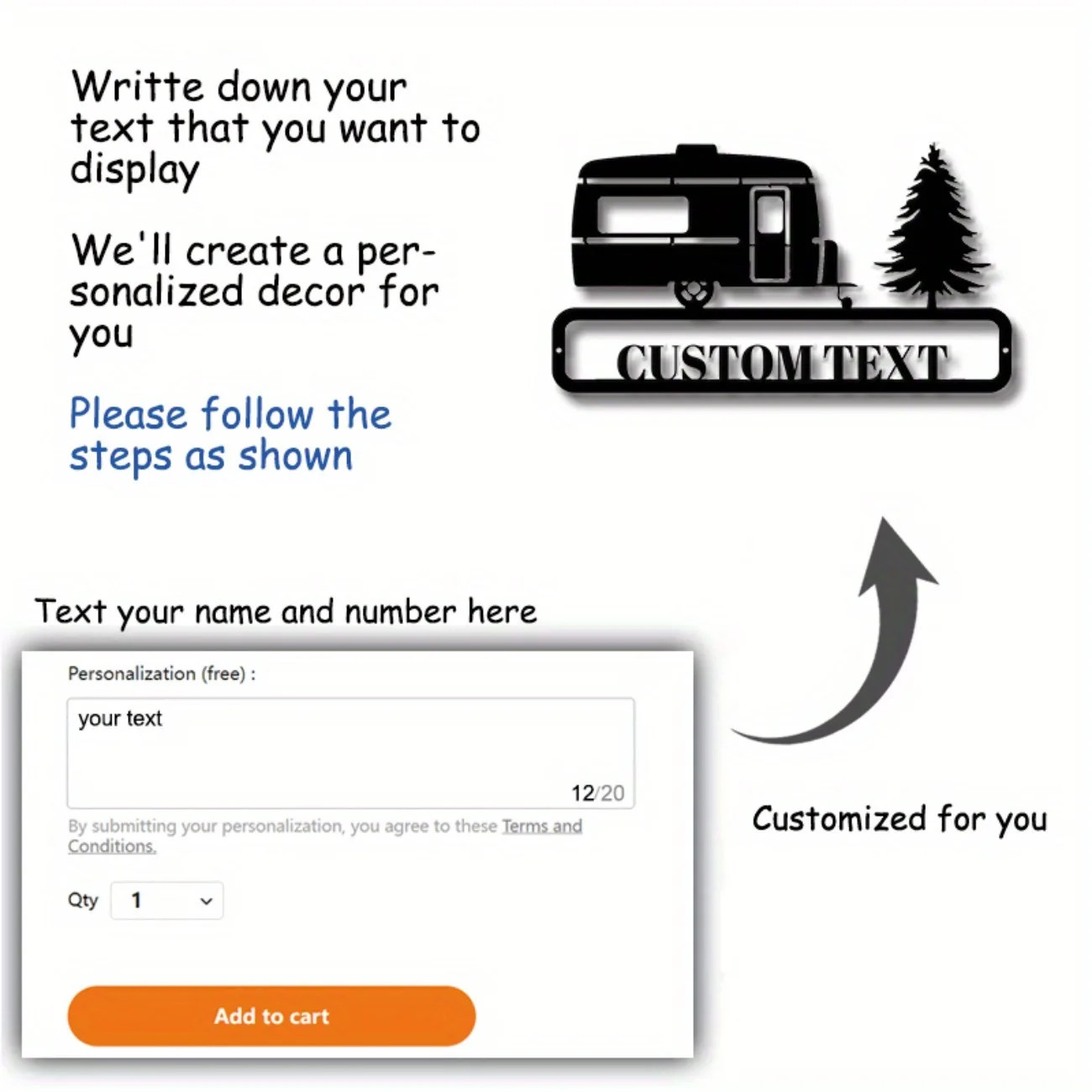 Custom RV Travel Trailer Metal Wall Art Vintage Black Tree Home Decor Gift