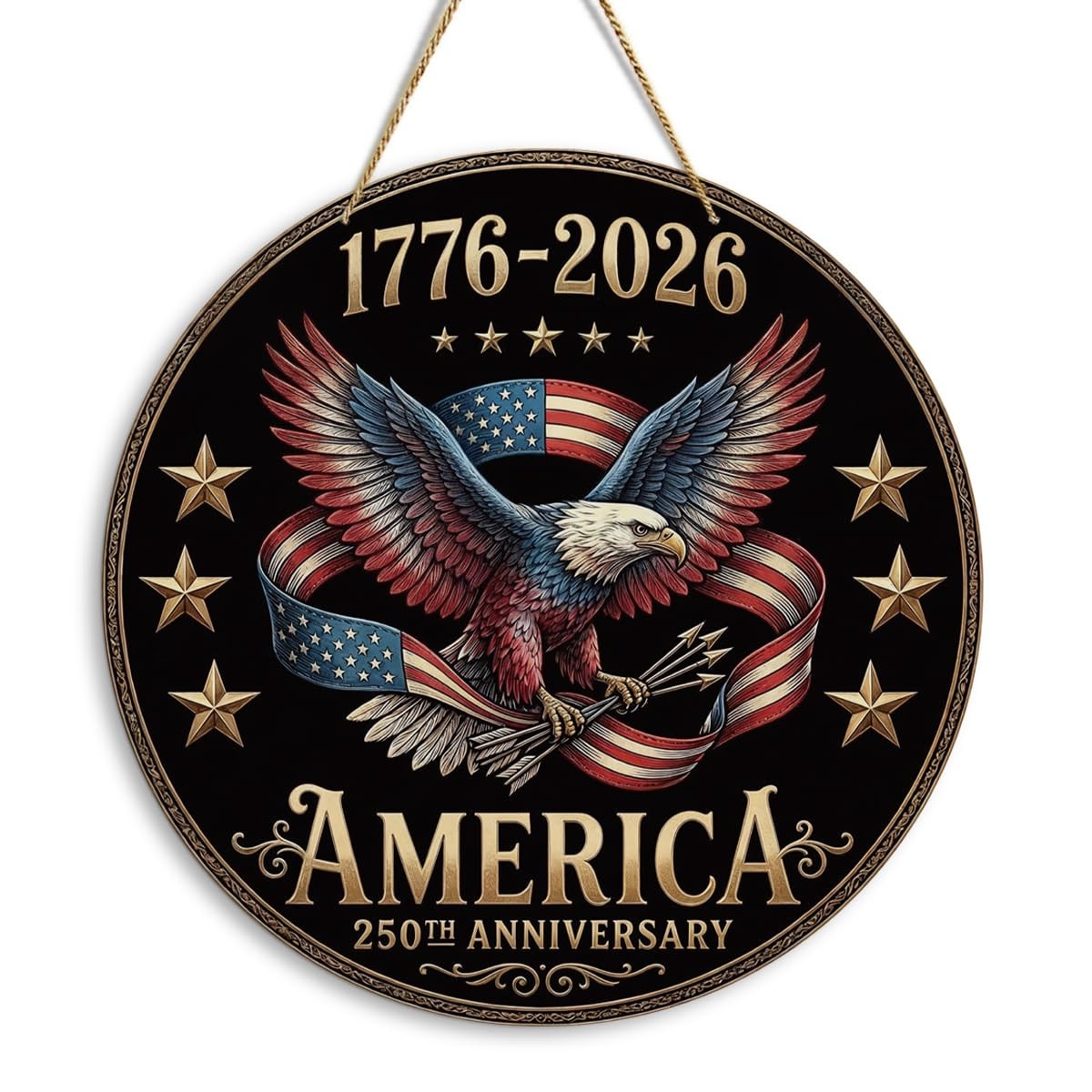 250th Anniversary USA Eagle Front Door Sign 1776-2026 Patriotic Decor Wreath
