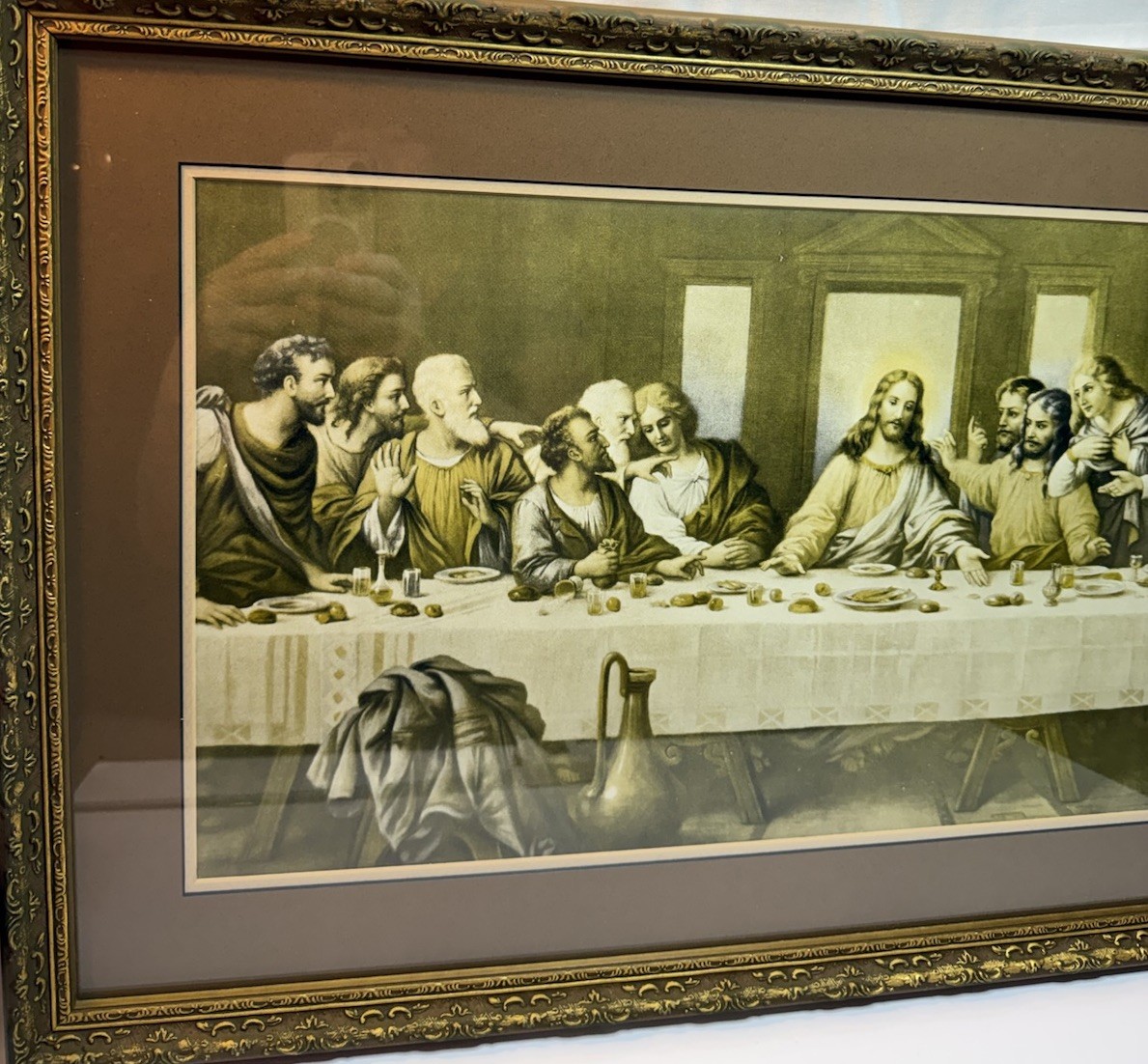 Framed Last Supper Print Religious Wall Art Gold Ornate Frame 29.25 x 17.5