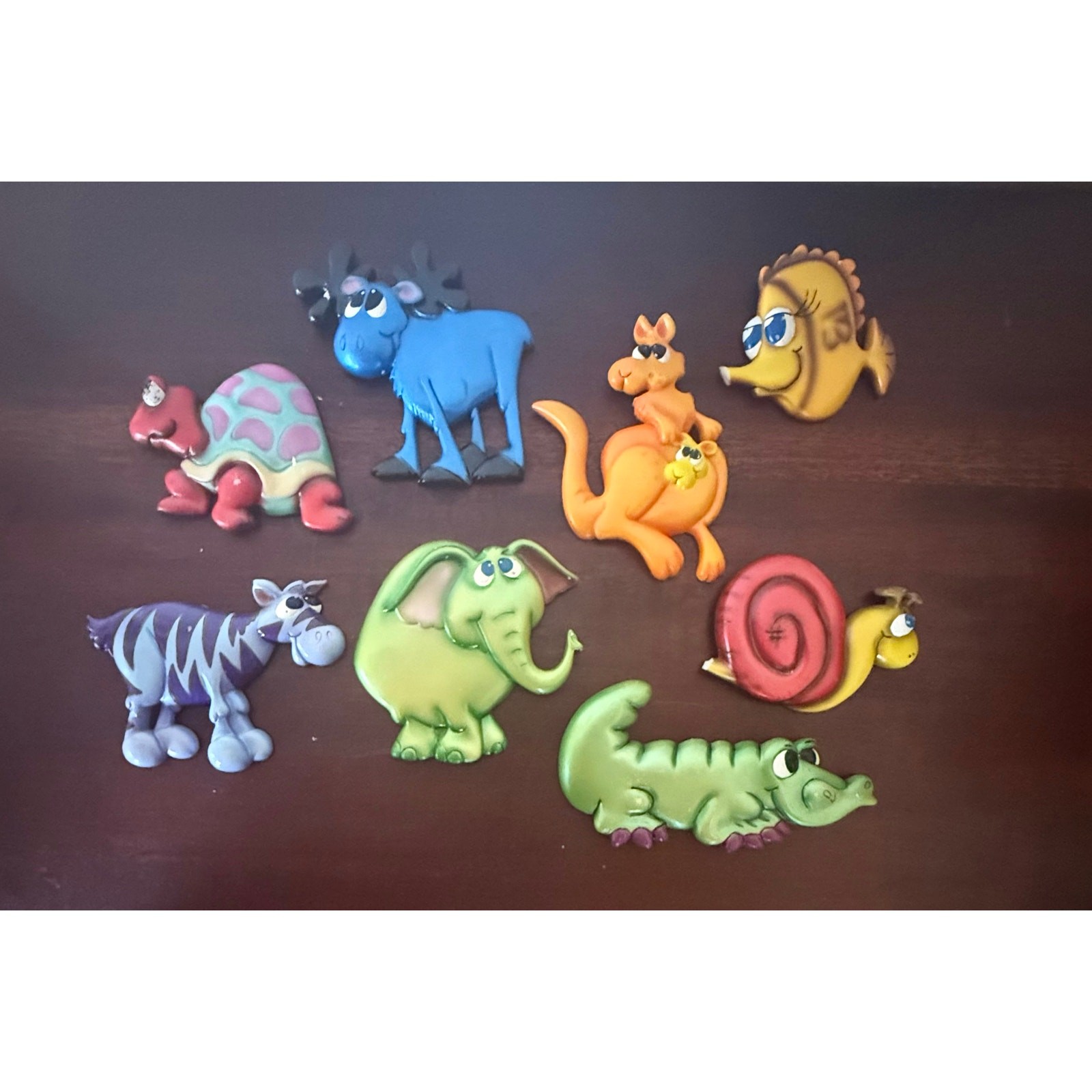 Set of 8 Colorful Cartoon Animal Wall Plaques 1980s Kids Decor