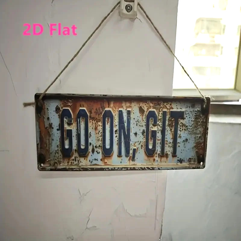 NEW 4×12 2D Funny Distressed Novelty Tin-Style Sign MADE OF WOOD. “GO ON, GIT”