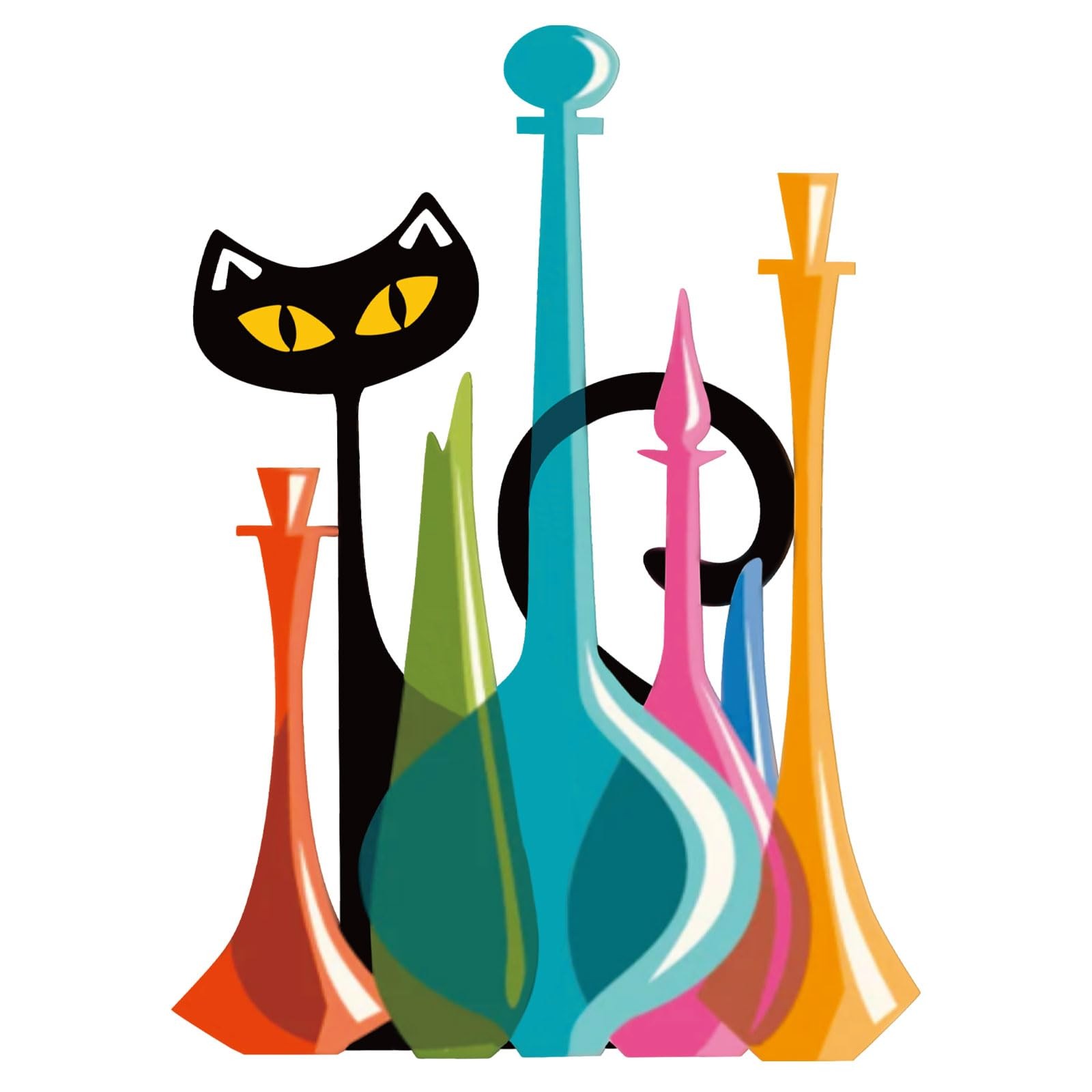 Cat Metal Wall Art Decor Retro Mid Century Modern Atomic Cat Colorful Glass D…