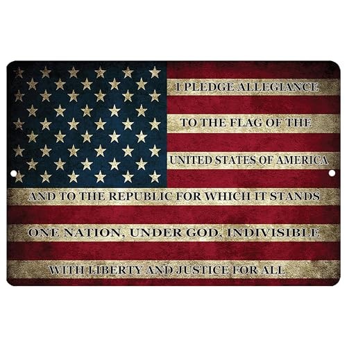 USA American Flag Pledge of Allegiance Metal Tin Sign 12×8 Inch Wall Art Deco…