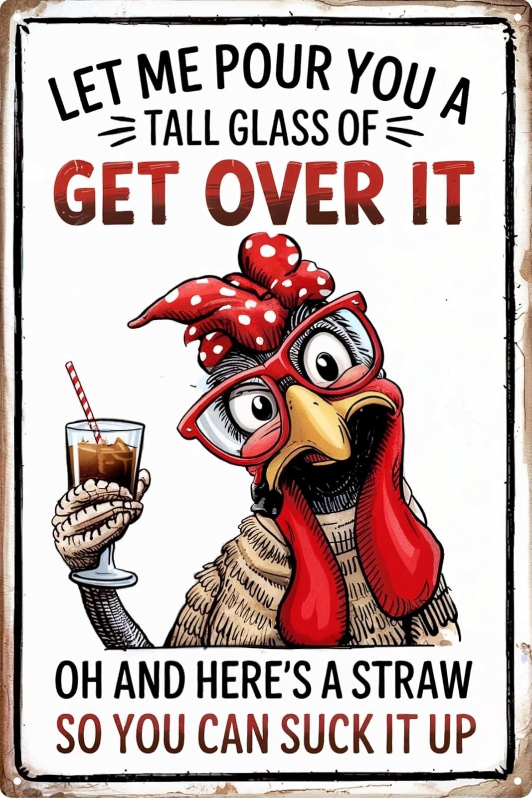 Funny Chicken Tin Sign – Let God Fix It – Farmhouse Decor 8×12 in