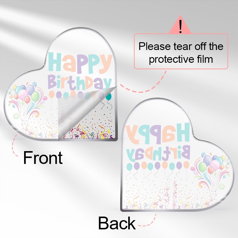 Happy Birthday Acrylic Heart Plaque Confetti Decor Desktop Sign Perfect Gift