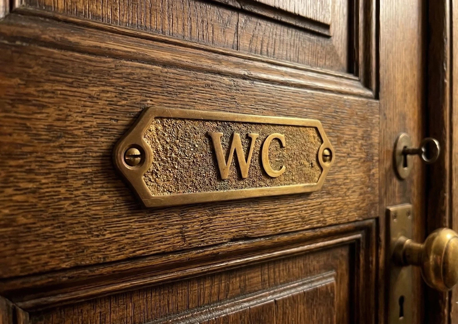 Solid Brass WC Door Sign Vintage Antique Victorian Cast Metal Plaque Embossed