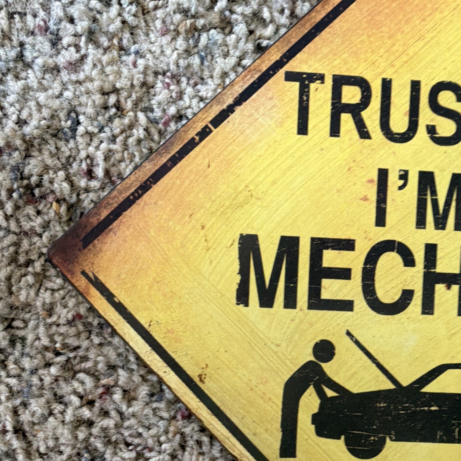 Square One Brands Trust Me I’m A Mechanic Wood Sign Yellow Hanging Ready To Hang
