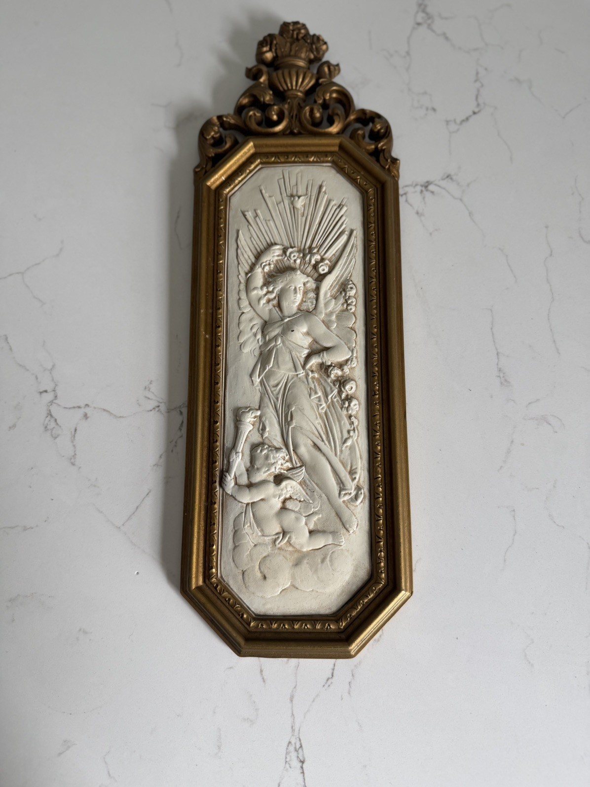 Vintage Homco Dart Plastic Decor Wall Plaque Art Nouveau Ladies W/ Cherub