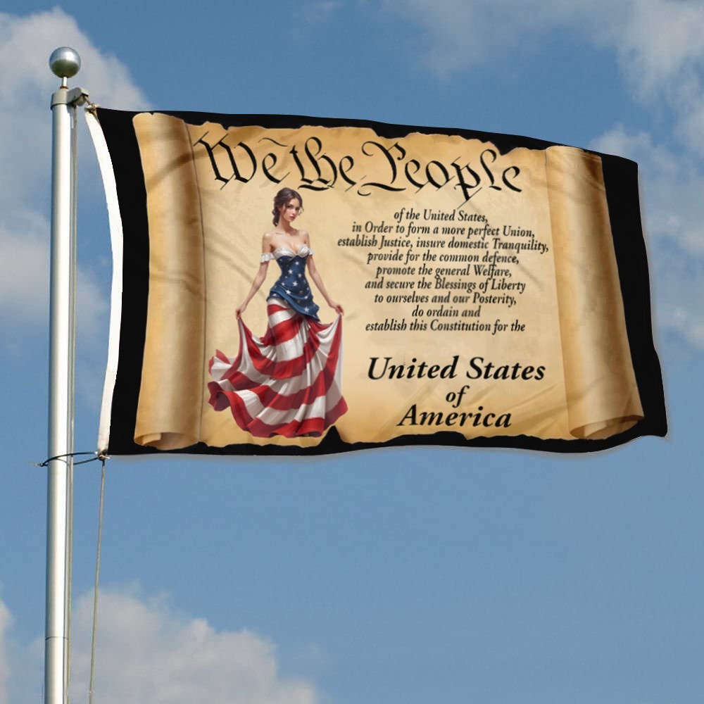 We the People Lady Liberty and the Preamble Patriotic Flag Banner 3x5ft Man Cave