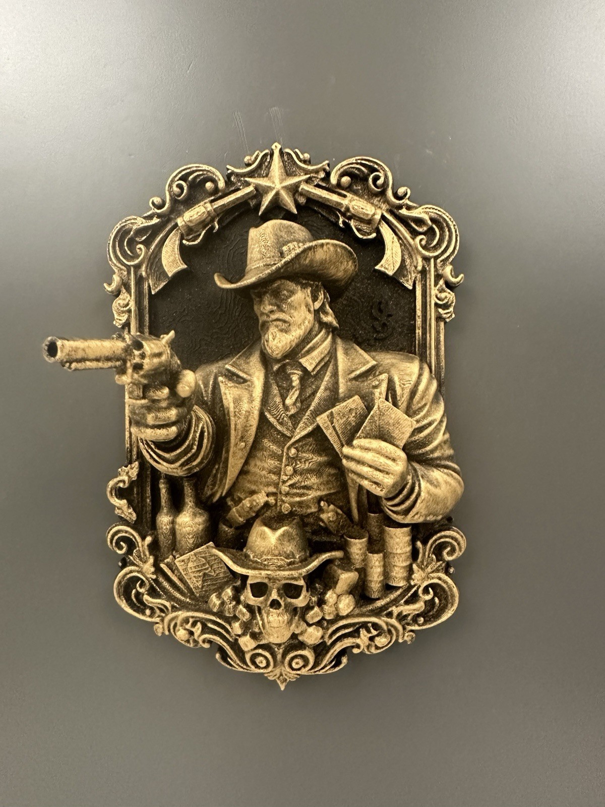 Western Gunslinger Wall Decor Cowboy Plaque Rustic Bar Saloon Man Cave Skull Art