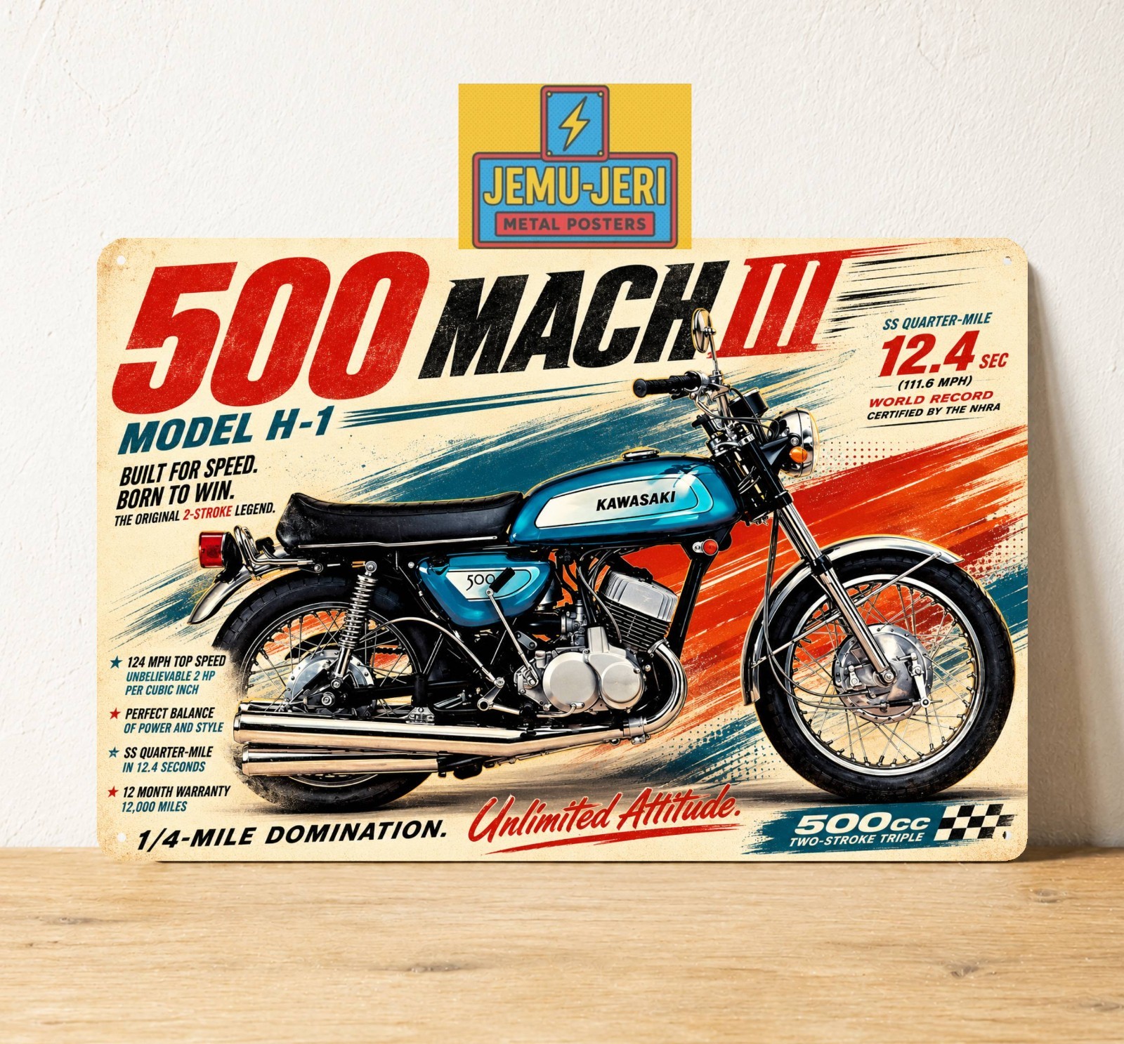 Kawasaki 500 Mach 3 H1 Vintage Metal Poster Tin Sign 20x30cm