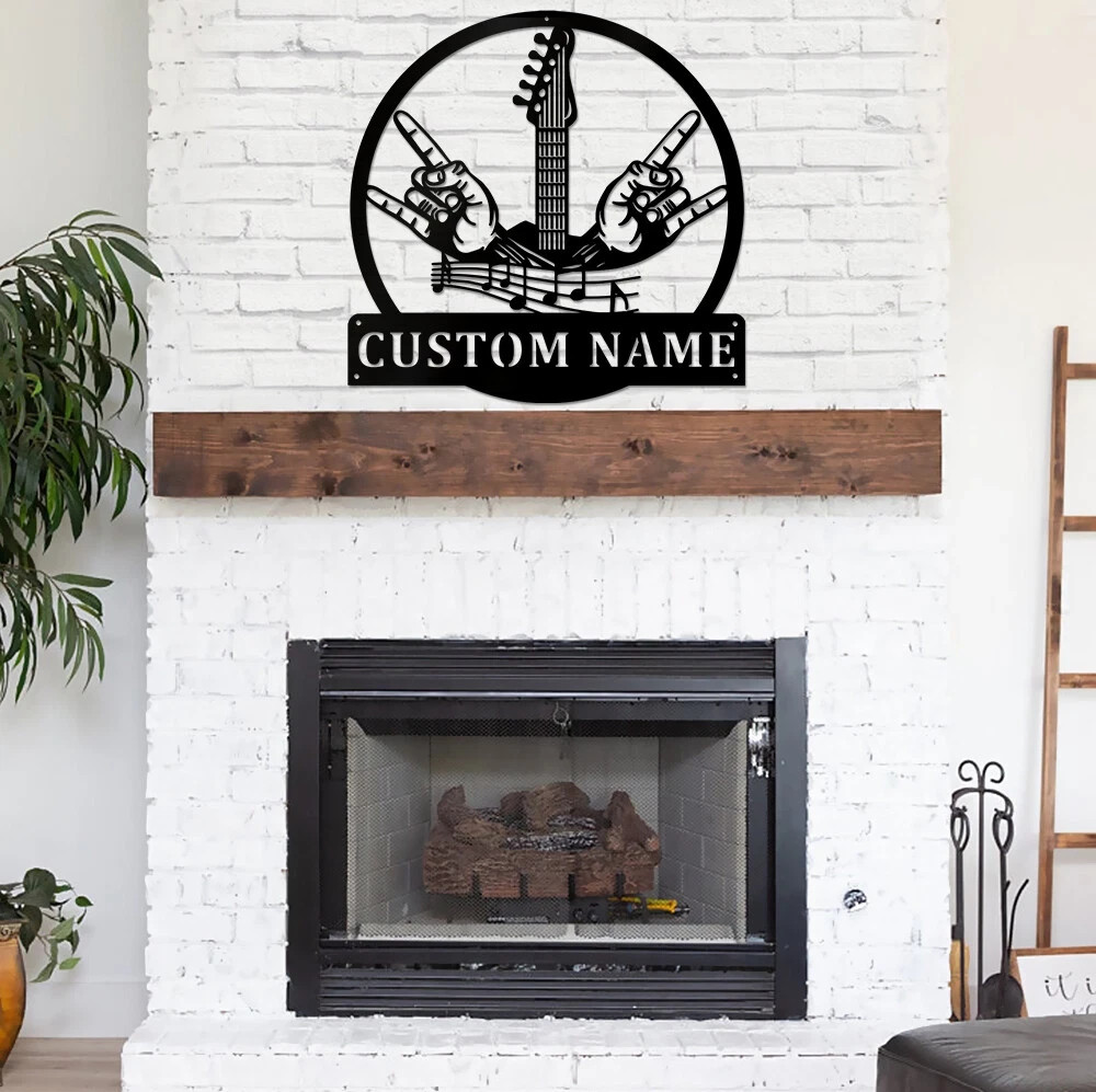 Personalized Rock And Roll Metal Sign Custom Name Monogram Music Wall Art Decor