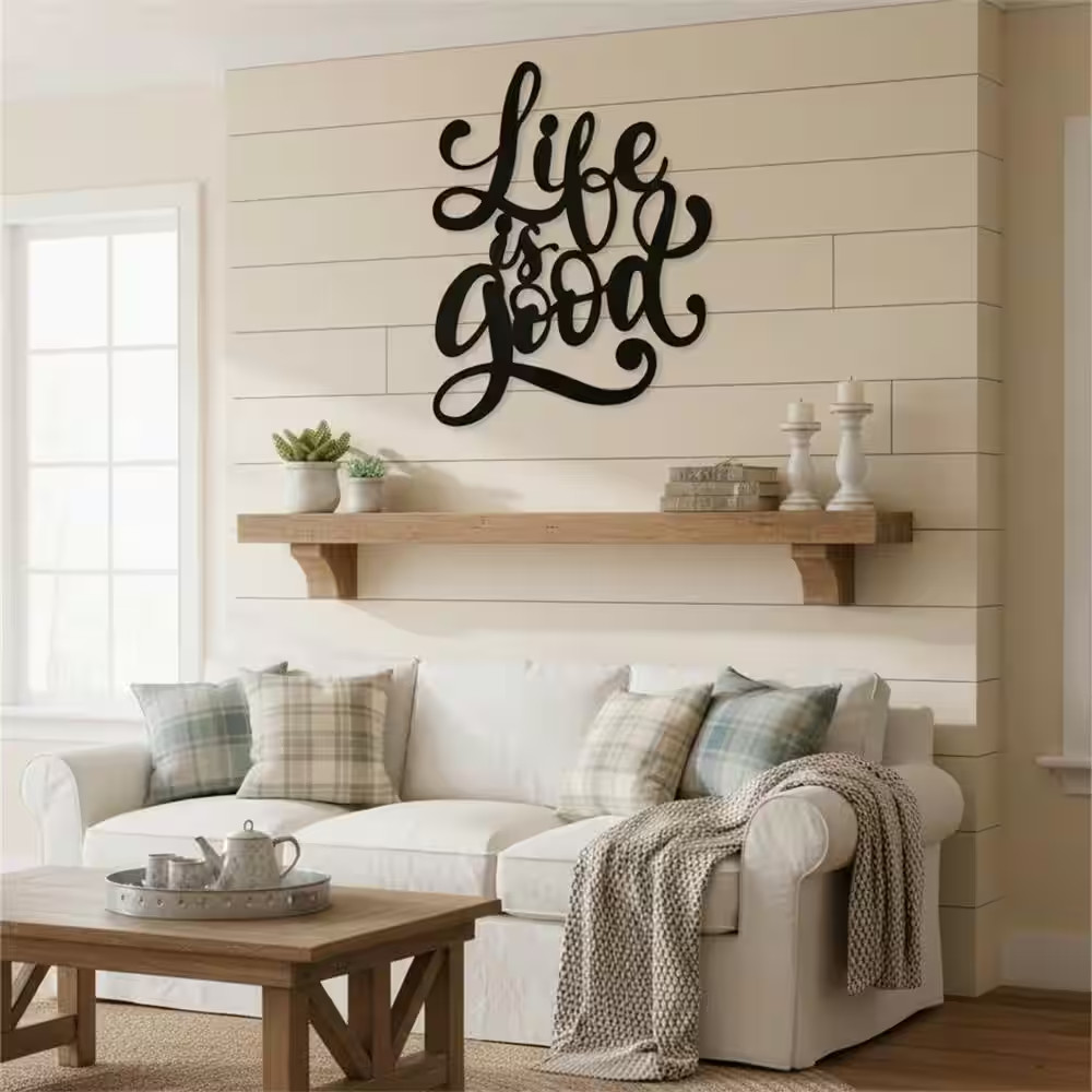 11.8 In. X 9.6 In. Black Metal Wall Art Life Is Good Wall Sign