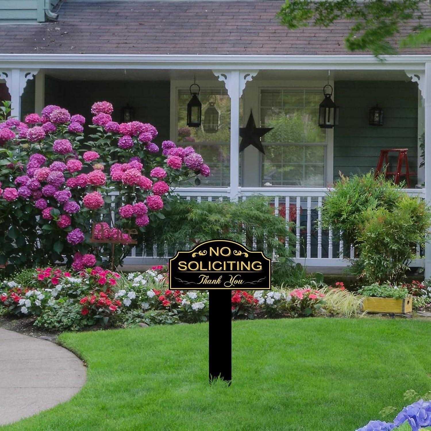 No Soliciting Sign for House with Stake 7 x 3.5 Inch Waterproof Resistant with 1
