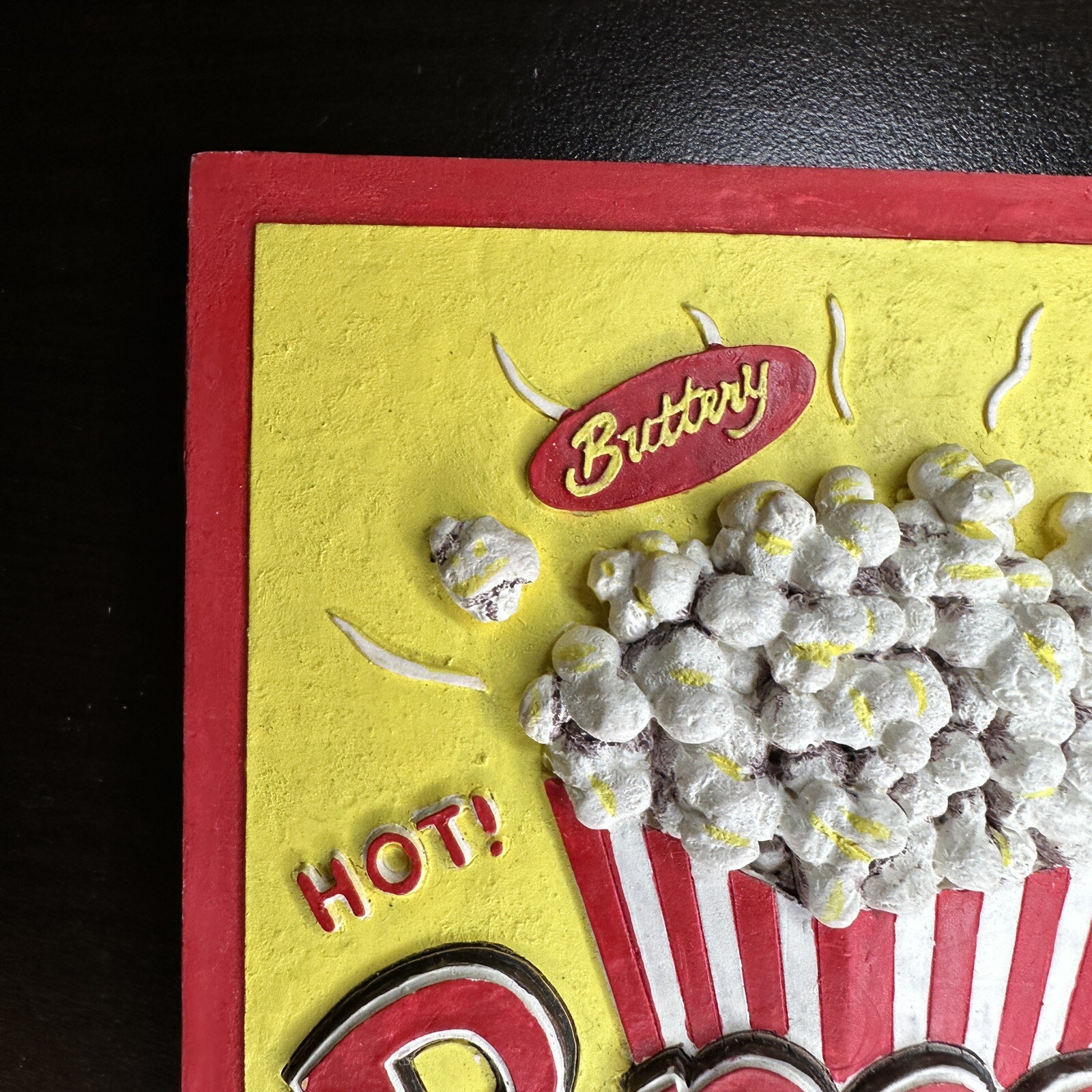 Vintage Sign, “Hot Buttery Fresh Popcorn” Hang Wall Art Deco Rare 5.5” Theatre