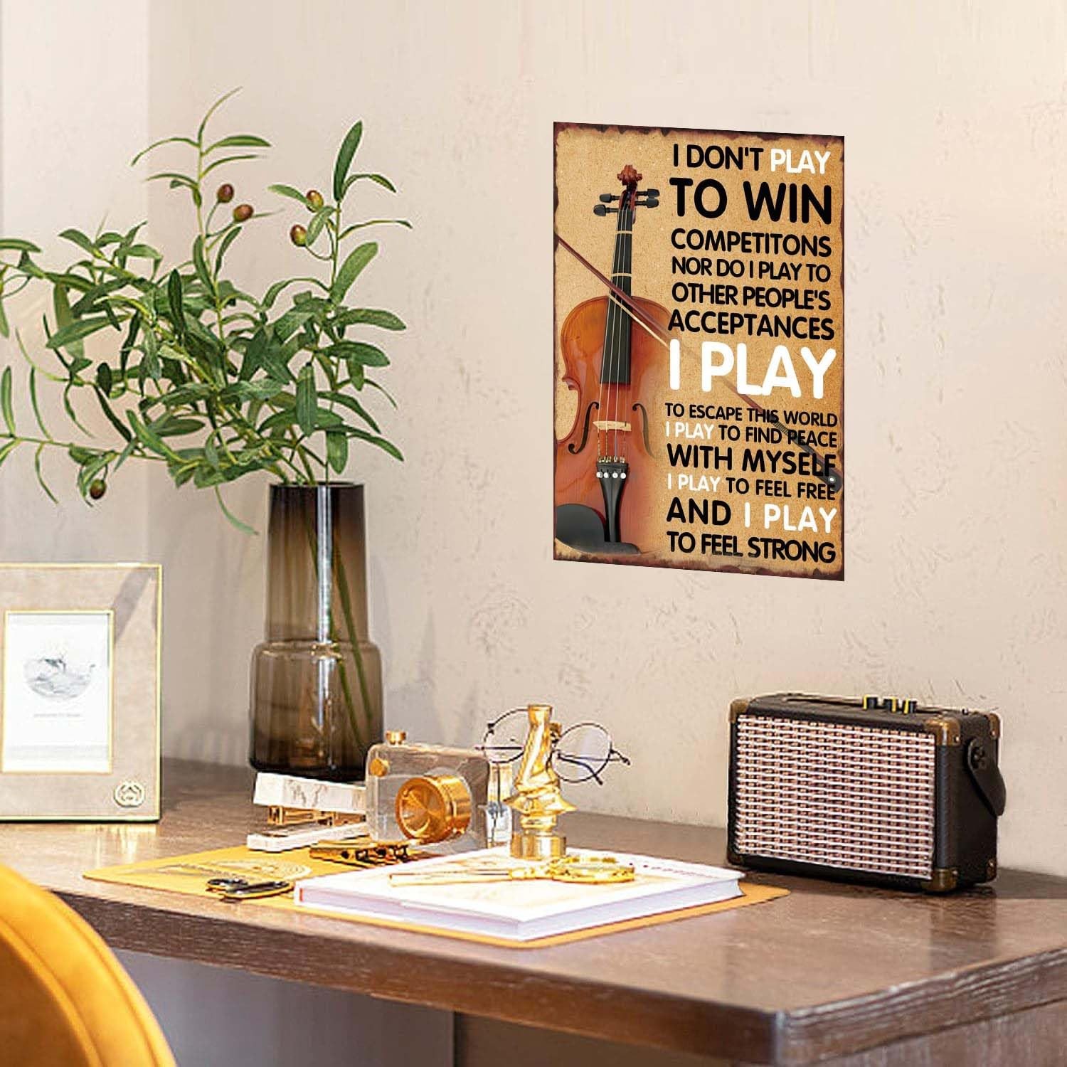 Vintage Violin Tin Sign – Inspirational Wall 8x12x0.1 Inches, metal tin sign