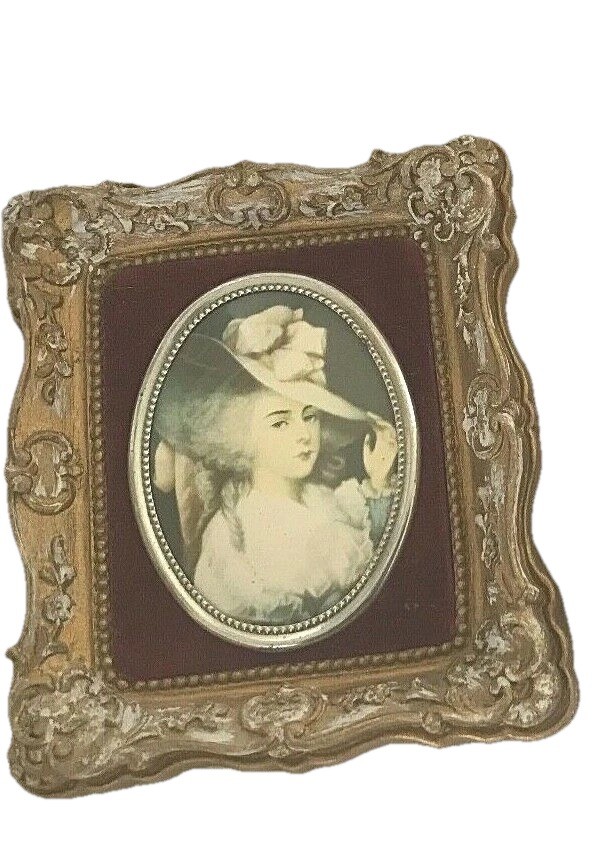 Cameo Creation Wall Plaque Oval Print Woman in Hat Portrait Vintage 5″x 4.25″