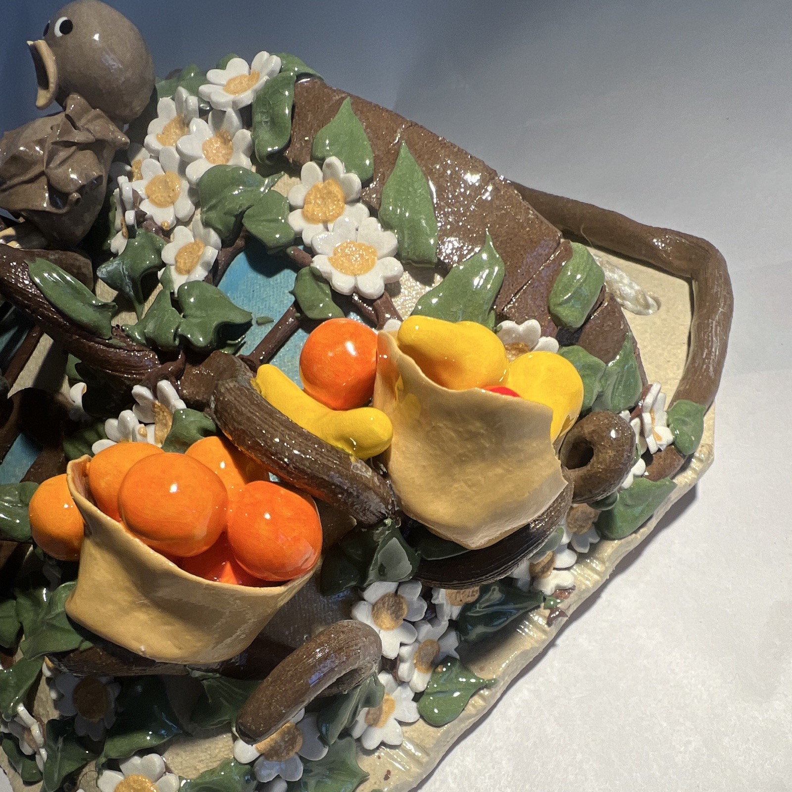 Tempo Craft 3D Floral Fruit Bird Wall Plaque Resin Painted Ready To Hang Horiz