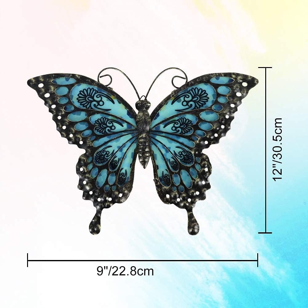 Metal Butterfly Wall Decor Glass Outdoor Wall Art Sculptures 12″ Hanging Gard…