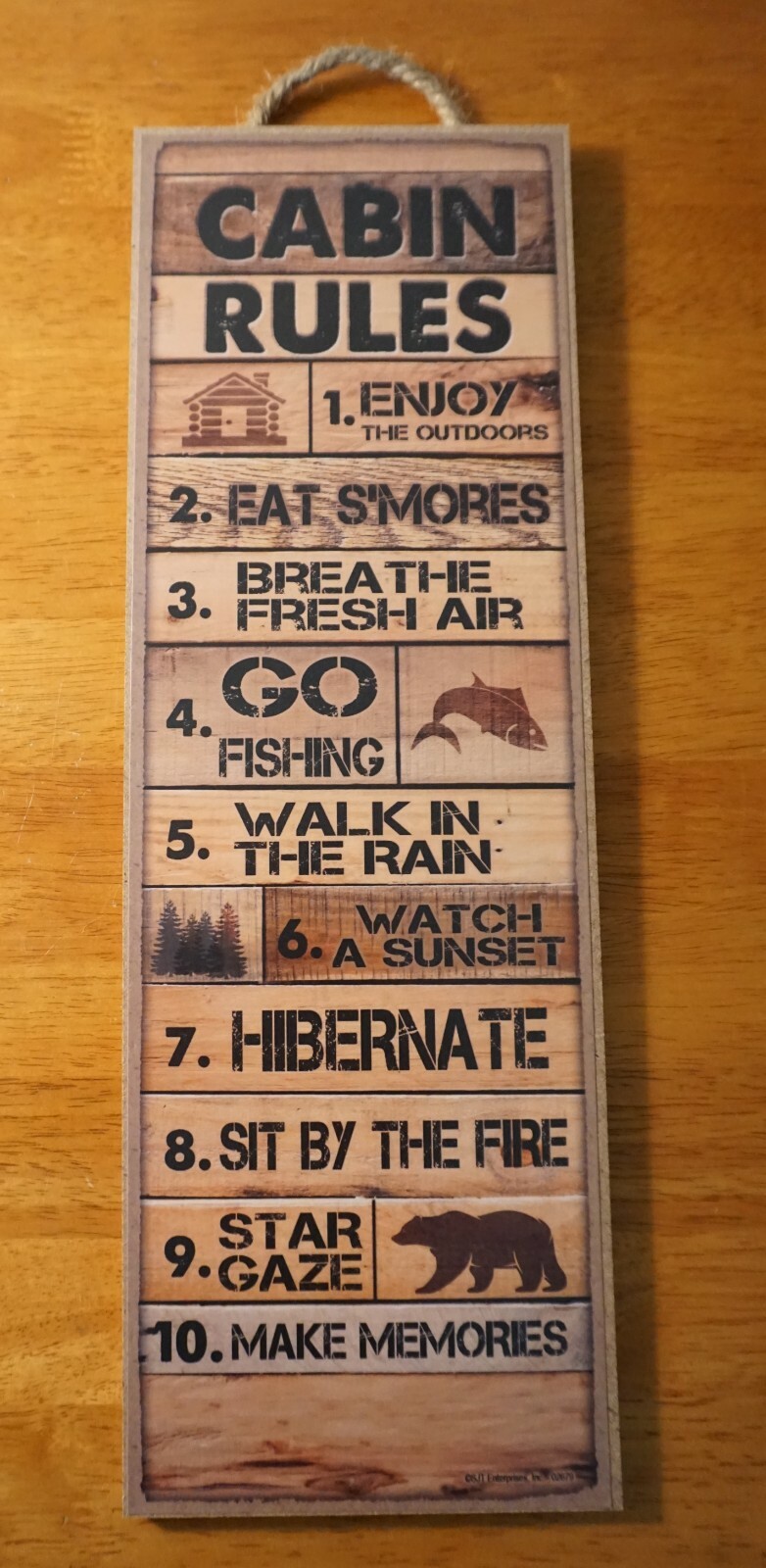 Rustic Cabin Rule Sign Bear Lodge Fishing Camping Man Cave Wood Plank Home Decor