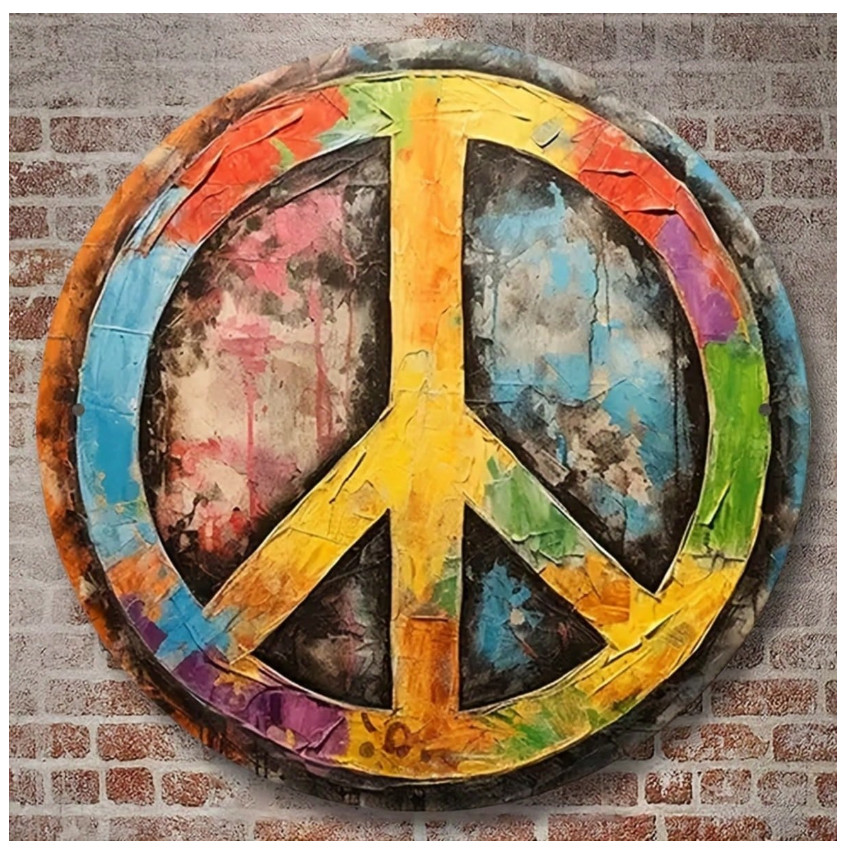 Vintage Peace Sign Metal Wall Art, 8 Inch X 8 Inch – Retro Hippie Decor, Suitabl