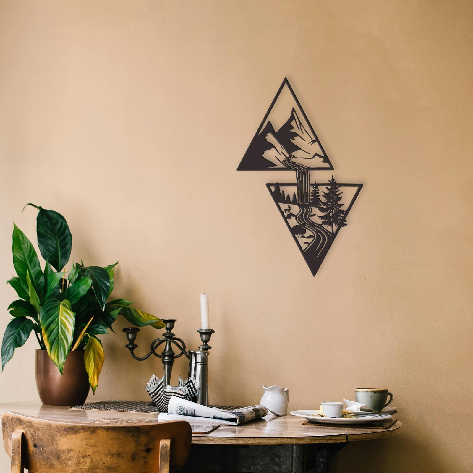 Xedatric Elegant Metal Mountain Wall Art – Perfect Nature, Forest & Waterfall…
