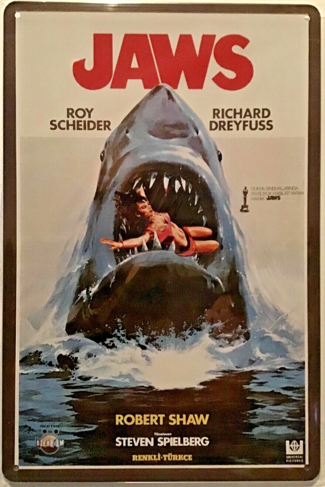 TIN SIGN 8×12 Jaws great white shark Hollywood movie Steven Spielberg Oscar Br11