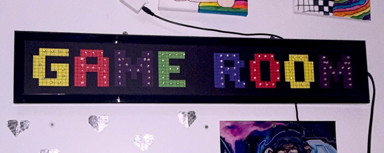 Game Room Wall Sign Plaque Plastic Black Multicolor Lettering light up.