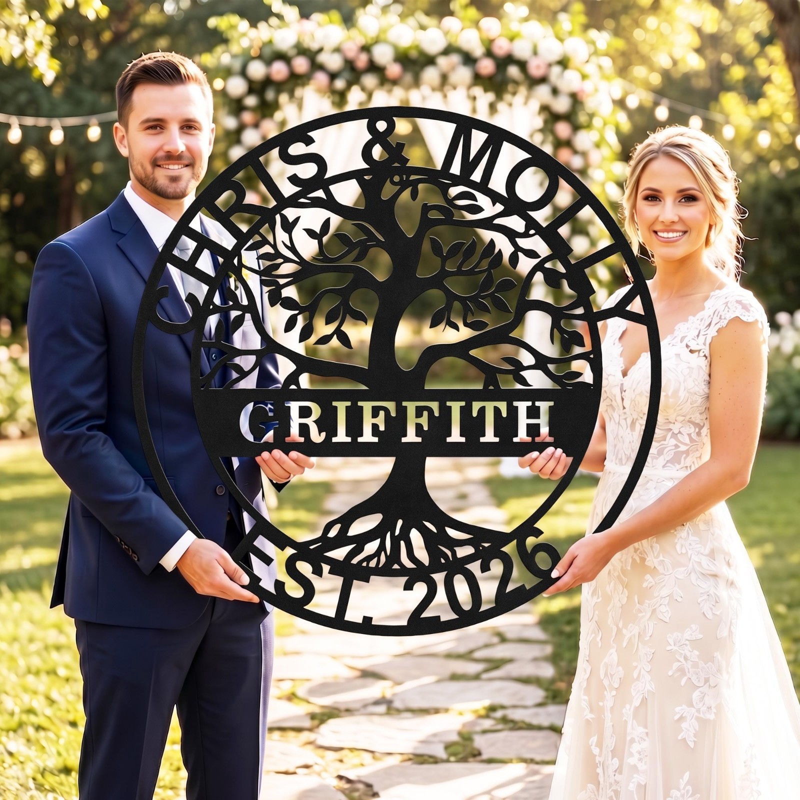Custom Last Name Metal Wall Sign, Personalized Anniversary Gift