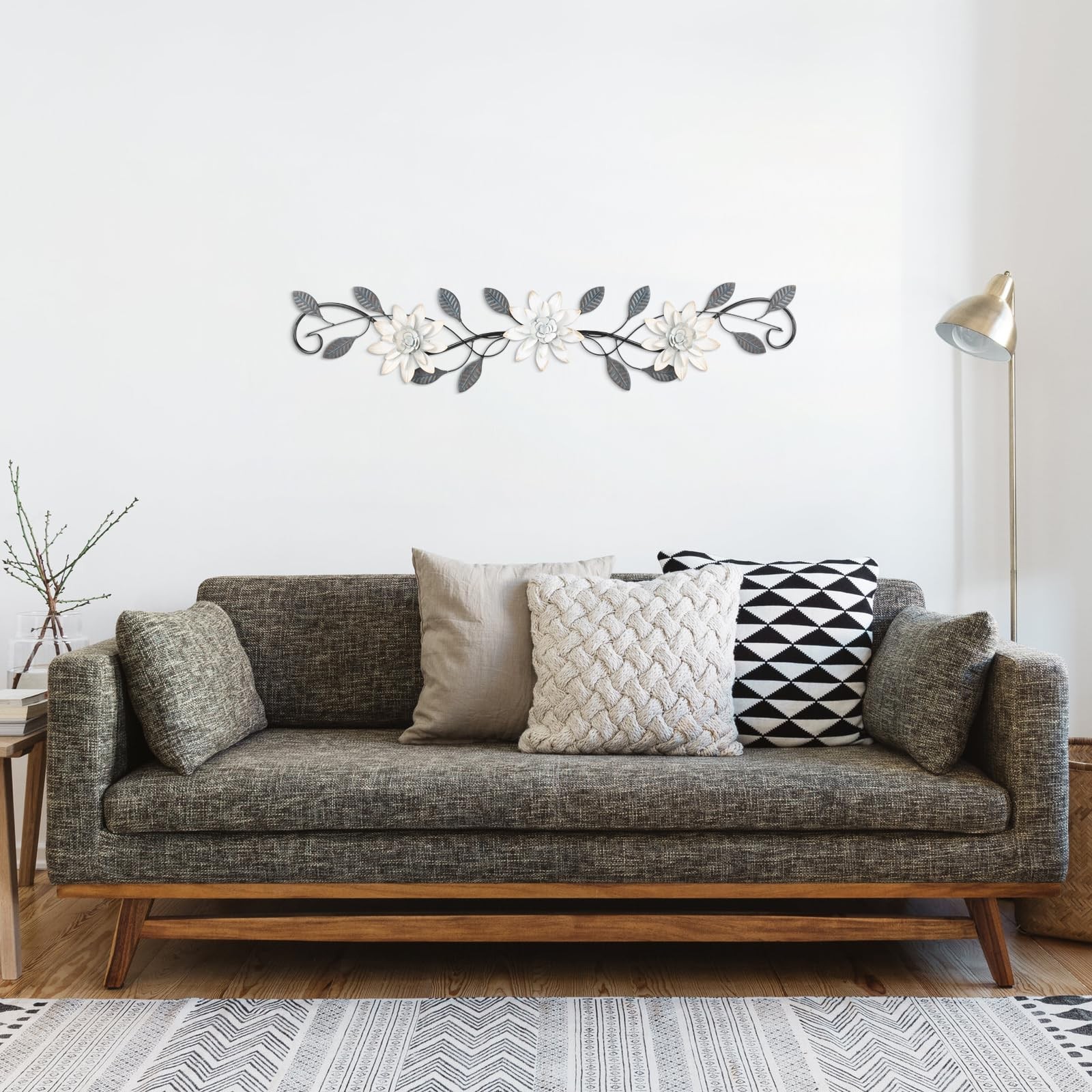 Modern Minimalist Metal Flowers Horizontal Wall Art Iron Artwork Decor