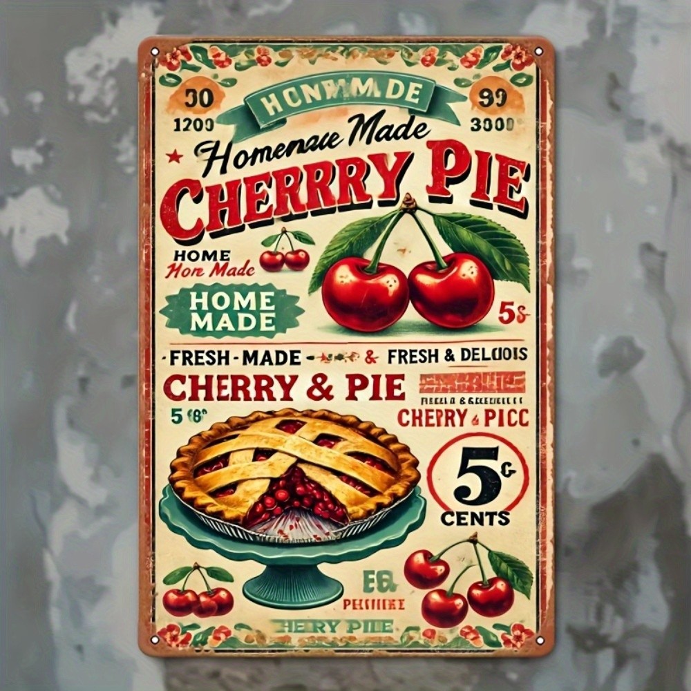 Vintage Metal Sign Homemade Cherry Pie Aluminum Sign 8×12 Inch Retro