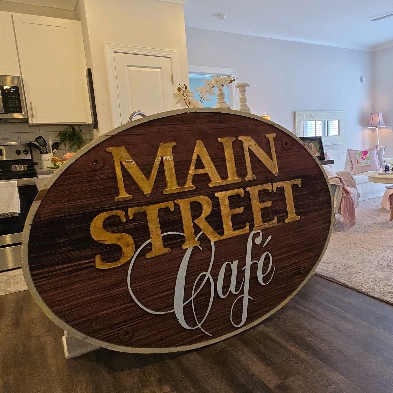 Large Antique Sign Main Street Cafe + Sillyheart Boutique Doublesided Home Decor