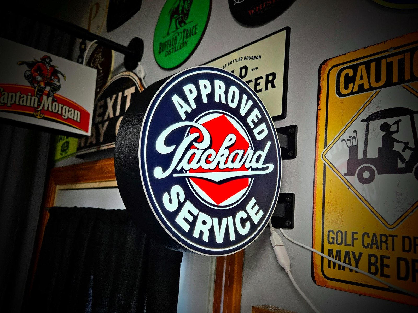 Packard LED Lightbox Sign 3D Printed Round Wall Mount Man Cave Garage Decor