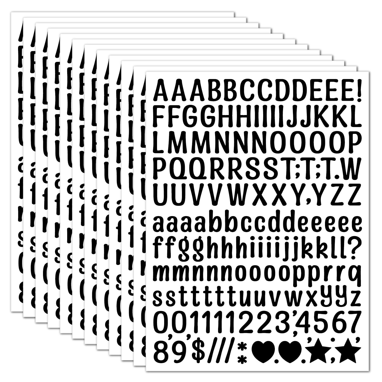 15 Sheet Small Letter Stickers – 1/2 Inch Black Vinyl Self Adhesive Alphabet Num