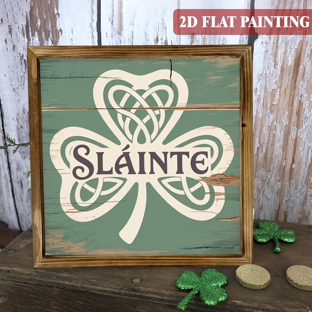 Traditional Irish St Patricks Day Decoration Wooden Plaque Slainte Accent Sign